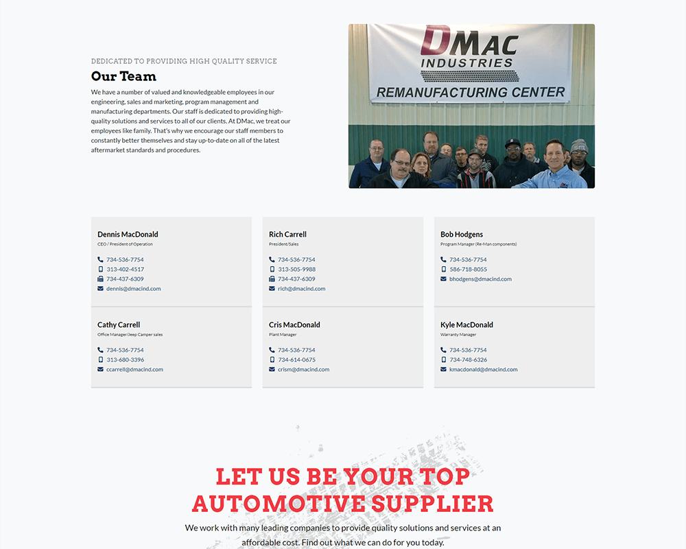 Screenshot of DMac - Our Team section