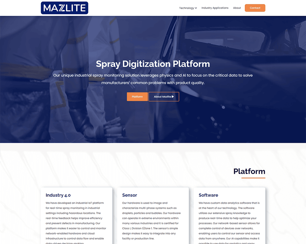 Screenshot of Mazlite Inc. - Home page