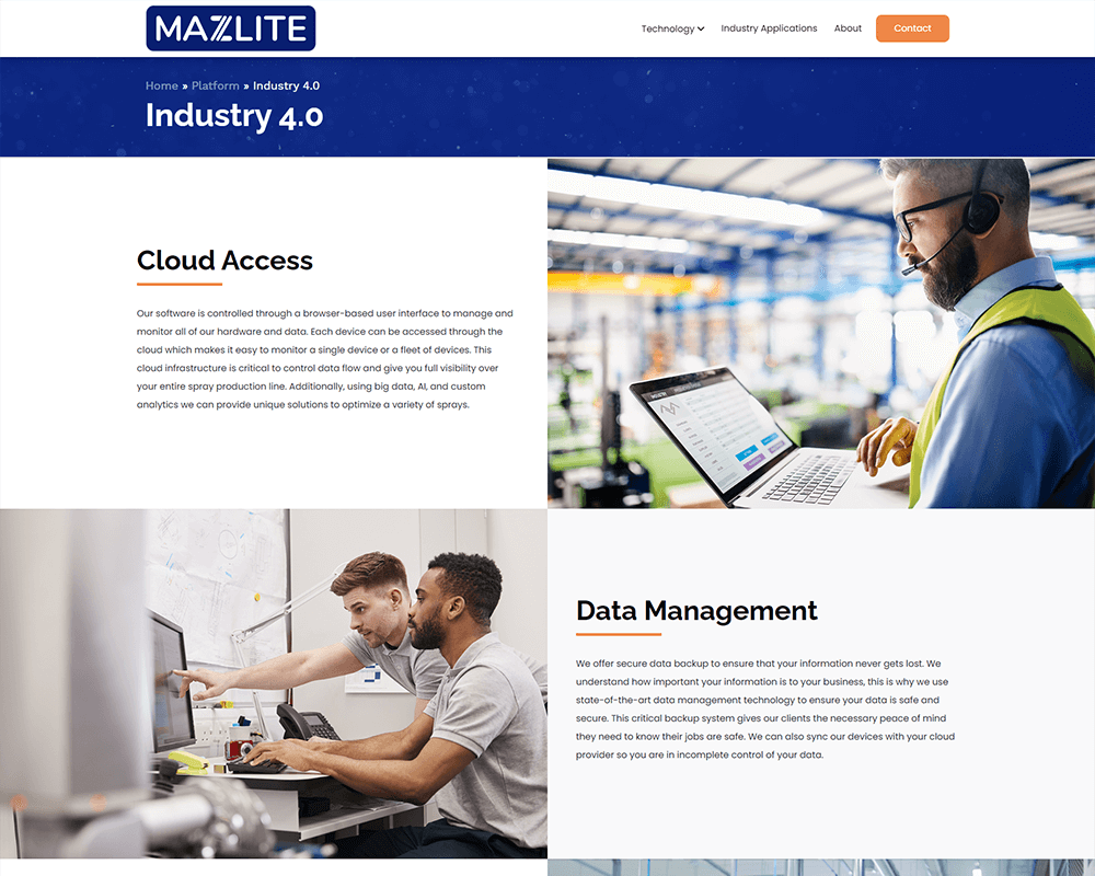 Screenshot of Mazlite Inc. - Industry 4.0 page