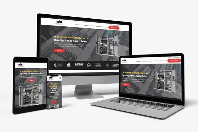The MIS Controls home page on multiple devices