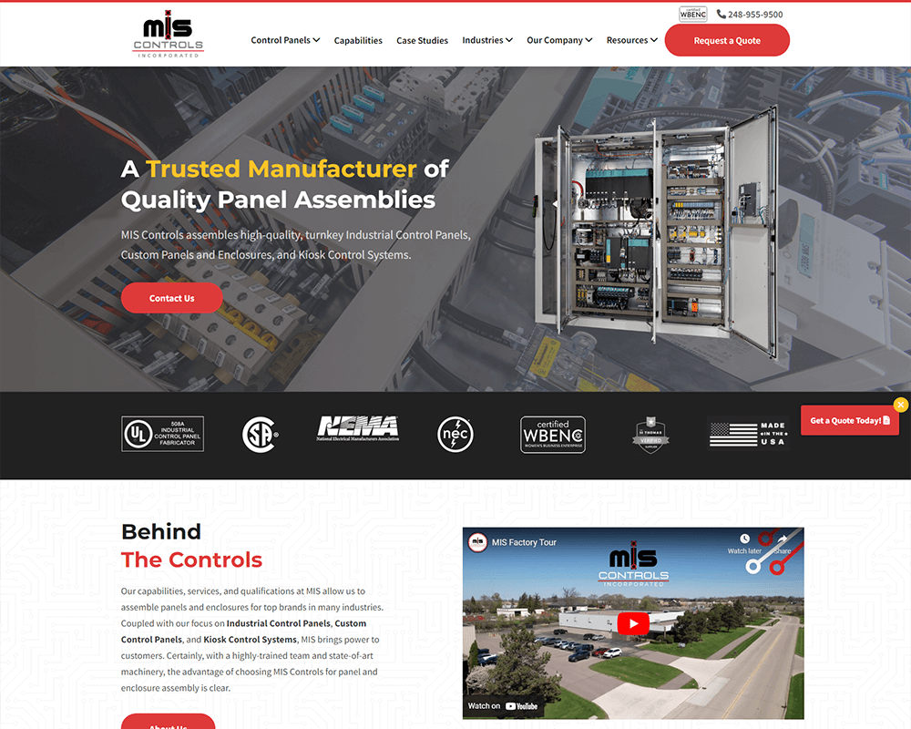 Screenshot of MIS Controls - Home page