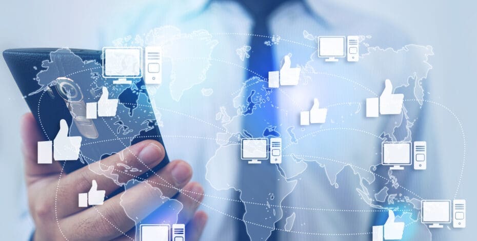 Like Network and Technology - Man Holding Smartphone Background