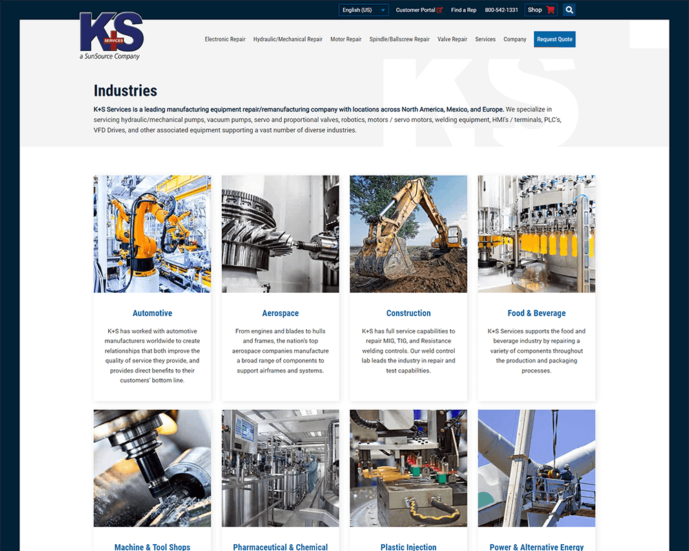 Screenshot of K+S Services - Industries page