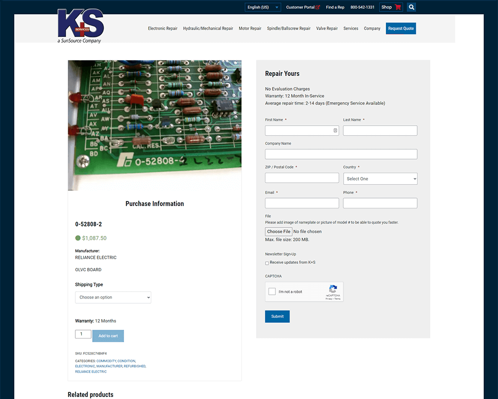 Screenshot of K+S Services - Product page