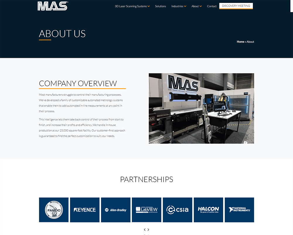 Screenshot of MAS - About Us page