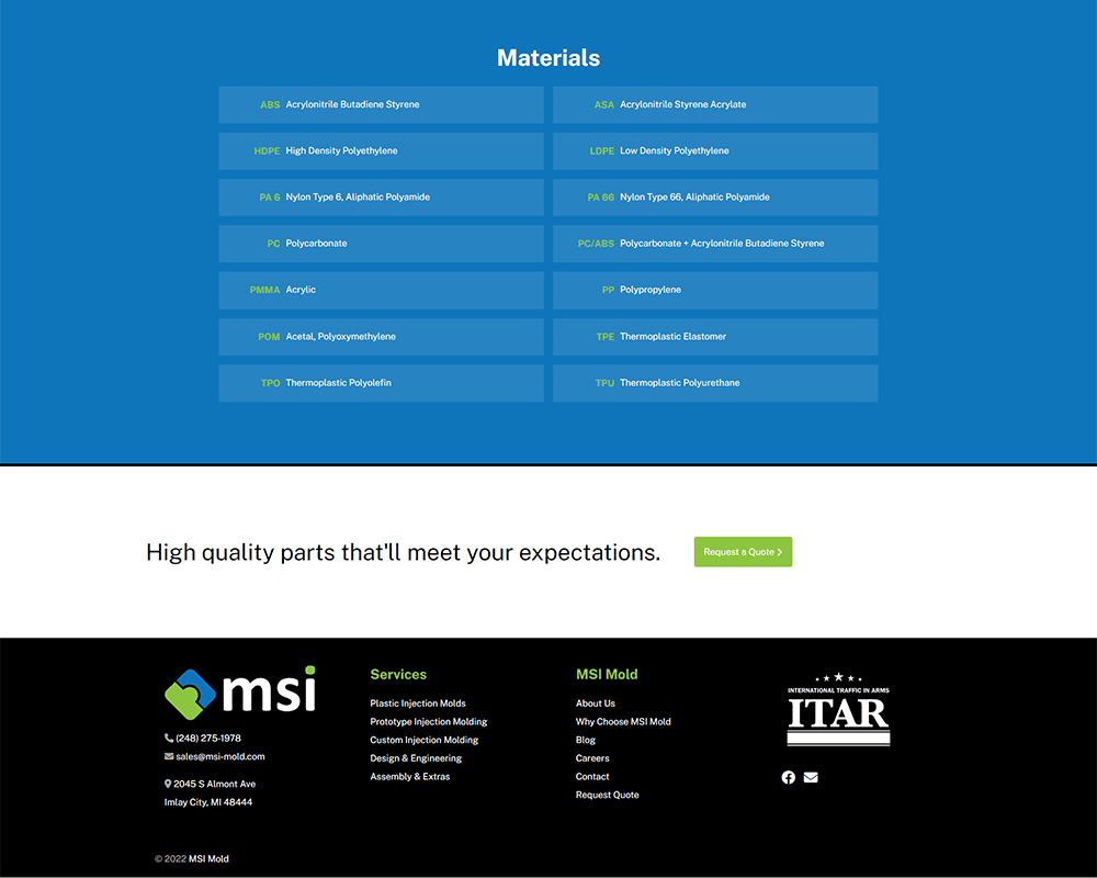 Screenshot of MSI Mold - Material section