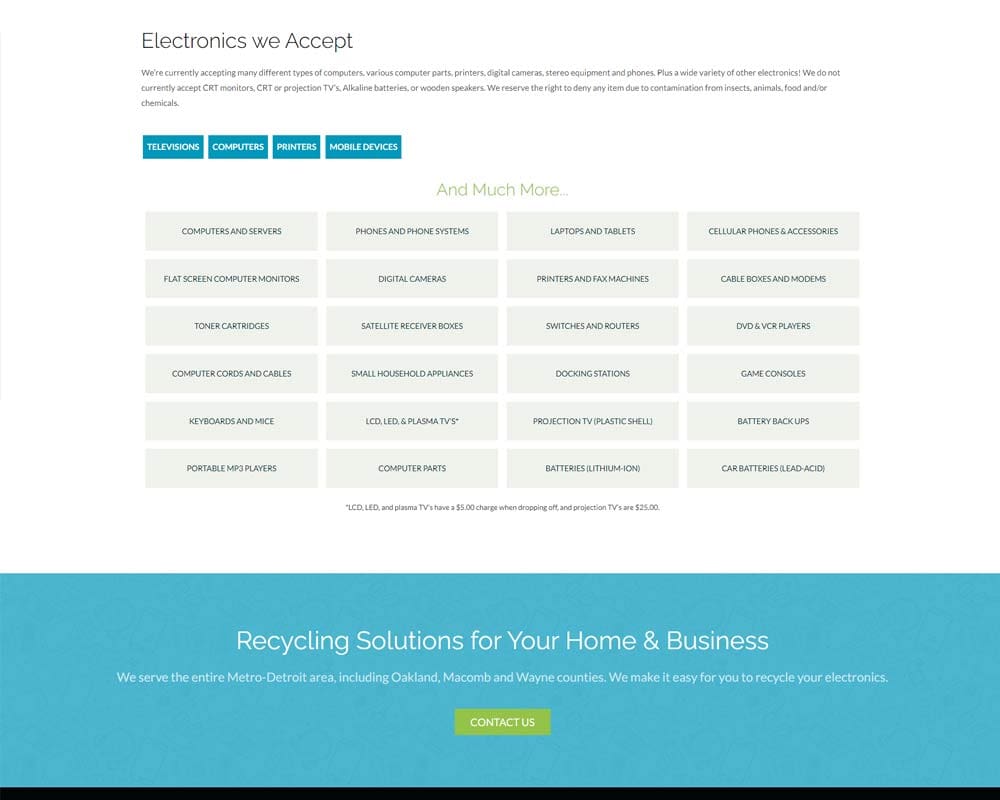 List of accepted electronics for recycling, including computers, phones, monitors, and more in Metro-Detroit.