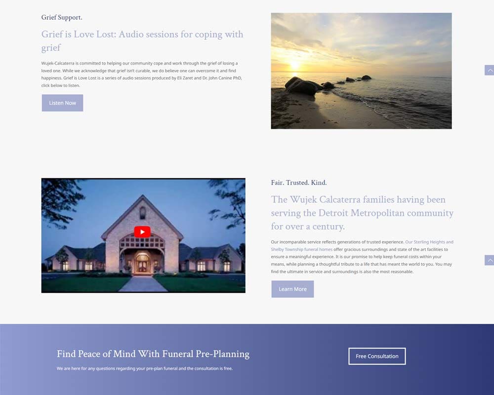 Funeral home services and grief support by Wujek Calcaterra in Detroit.
