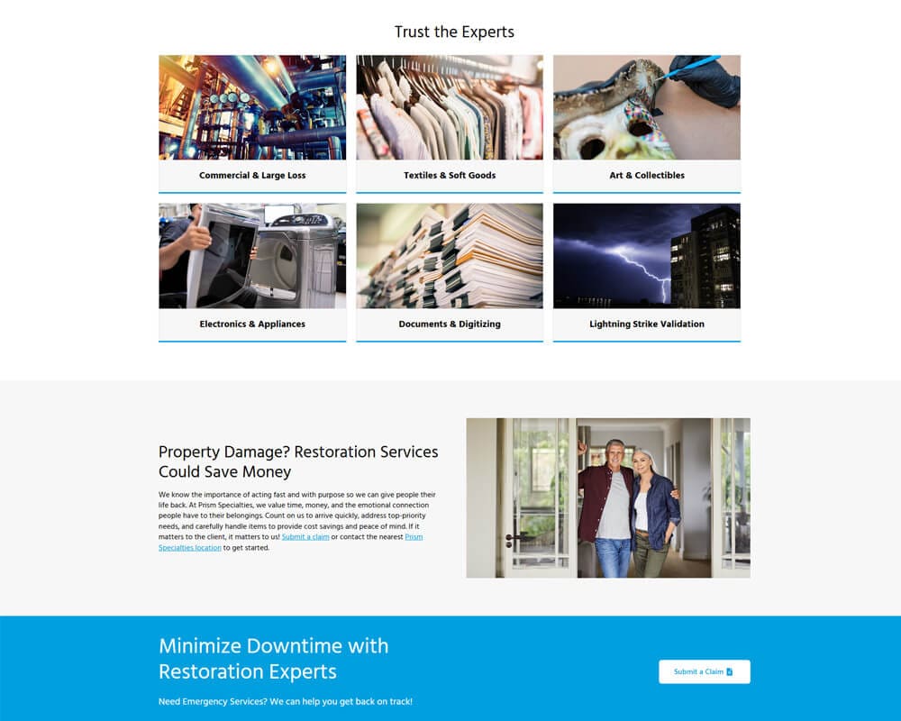 Restoration services for property, textiles, art, electronics, documents, and lightning validation.