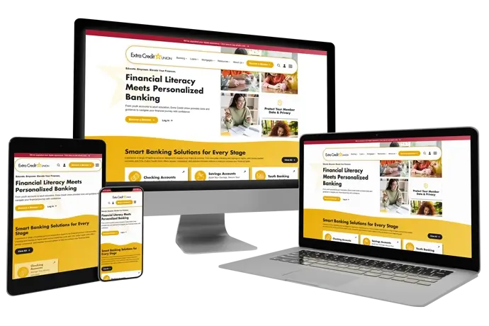 Extra Credit Union website shown on different screens