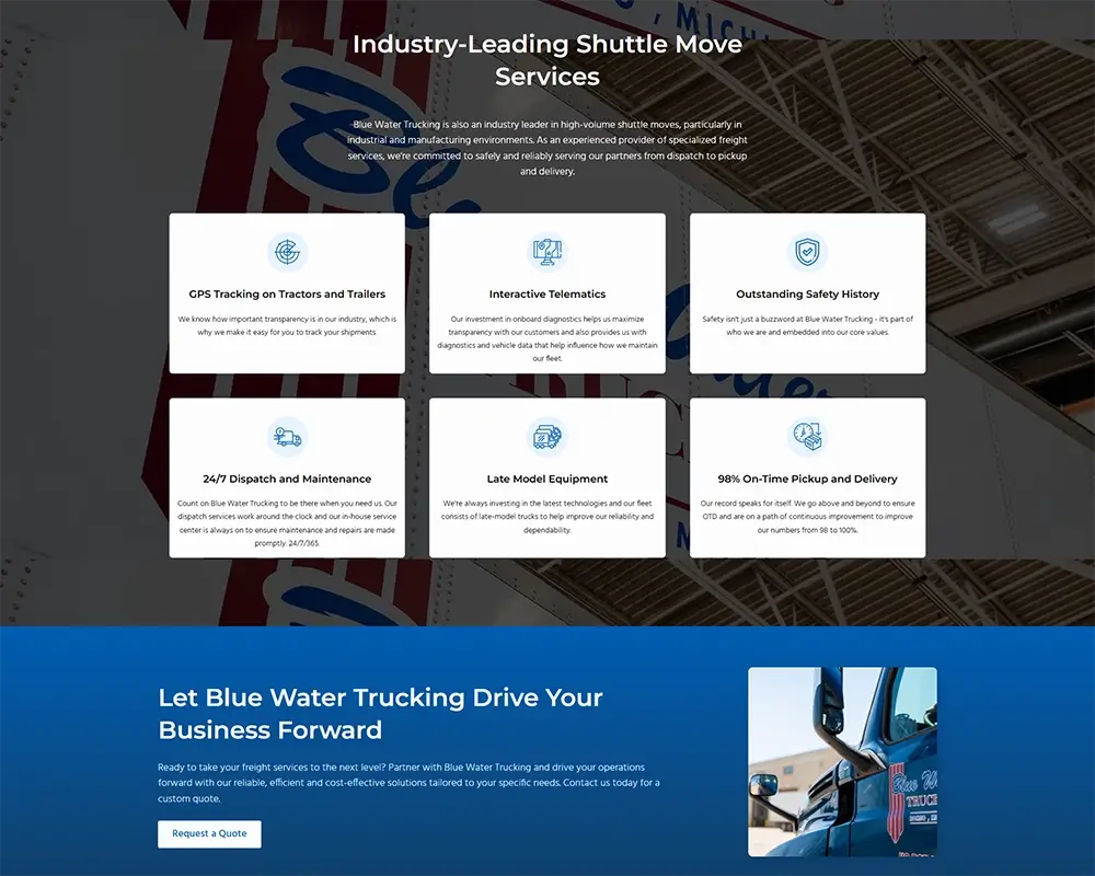 Blue Water Trucking offers industry-leading shuttle move services with GPS tracking, maintenance, and high reliability.