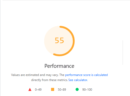A PageSpeed Insights score, showing that a website has only moderate performance on the moblle version of the site
